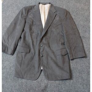 Pagano West Jacket Blazer 50 Gray Suede Embroidered Sport Coat USA Vtg Tailored